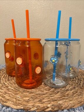 Viral Tik tok Dollar tree 16 oz glass tumblers Orange Blue Flowers-4pack